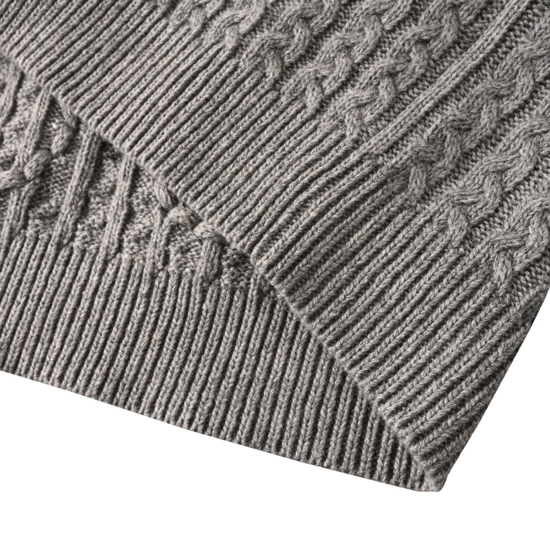 Loewe Anagram Cable Knit Sweater in "Heather Grey"