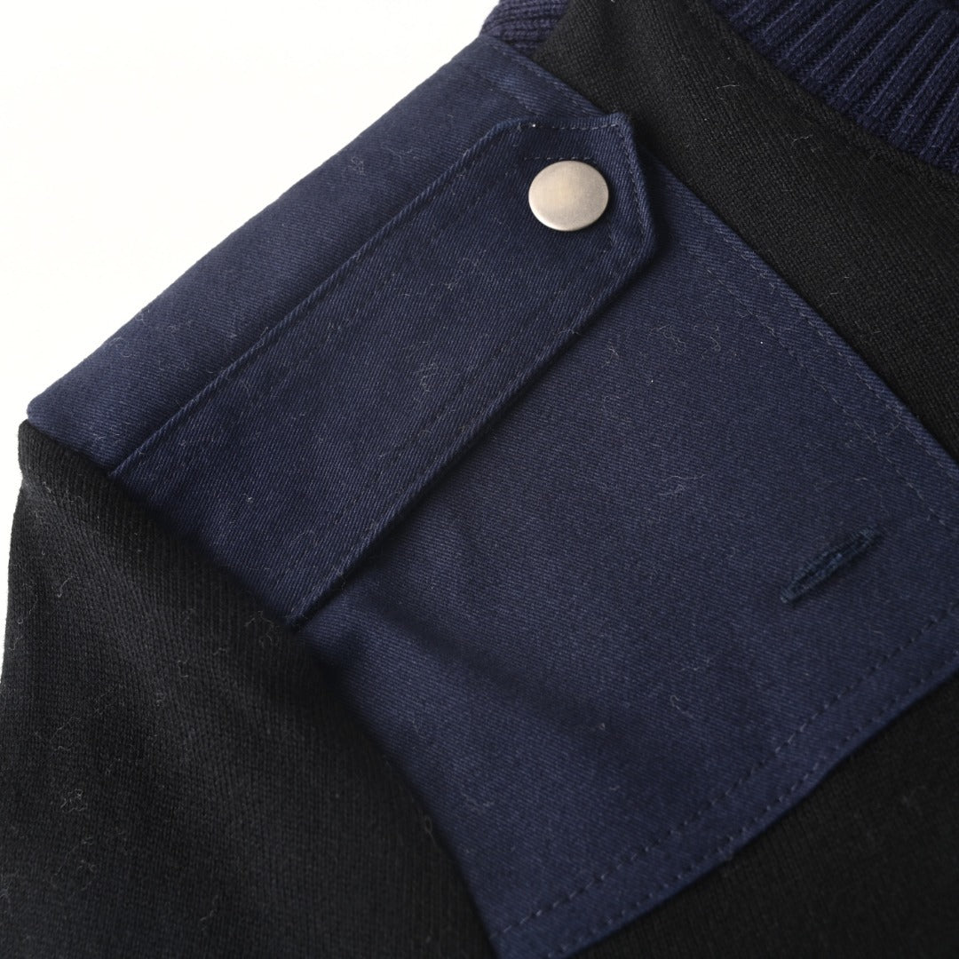 Loewe Anagram Contrast Panel Ribbed Sweater in "Black & Navy Blue"