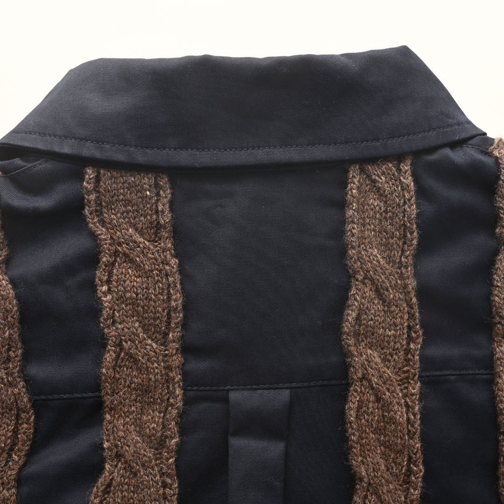 Loewe Anagram Cable Knit Panel Shirt in "Navy & Brown"