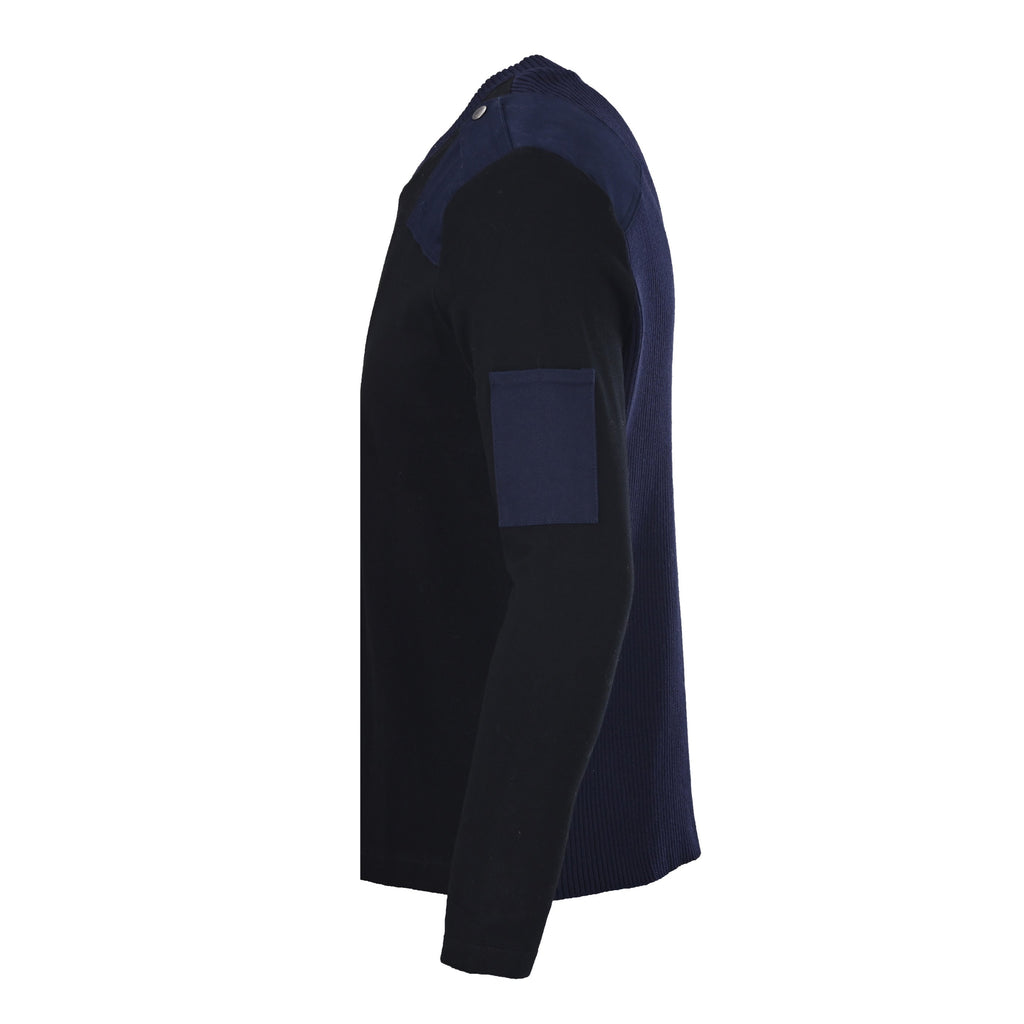 Loewe Anagram Contrast Panel Ribbed Sweater in "Black & Navy Blue"