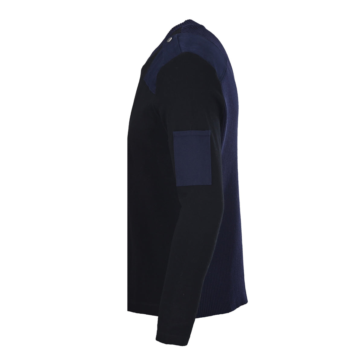 Loewe Anagram Contrast Panel Ribbed Sweater in "Black & Navy Blue"