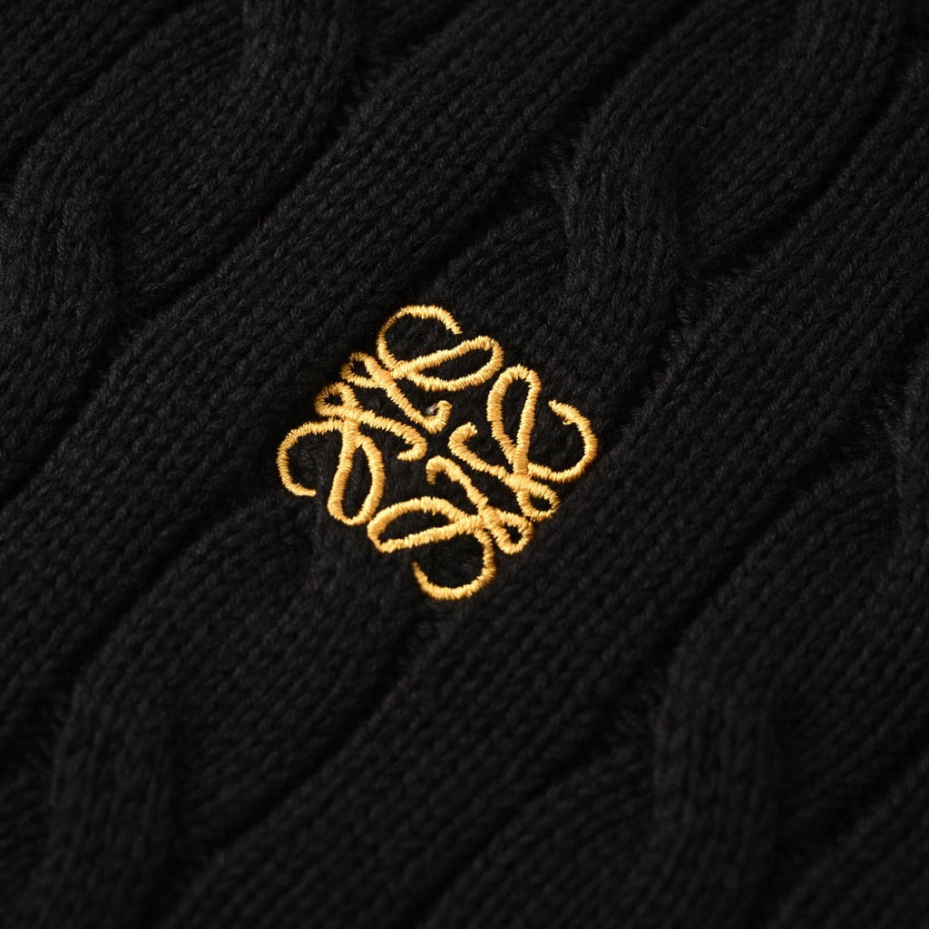 Loewe Anagram Cable Knit Cardigan in "Black"