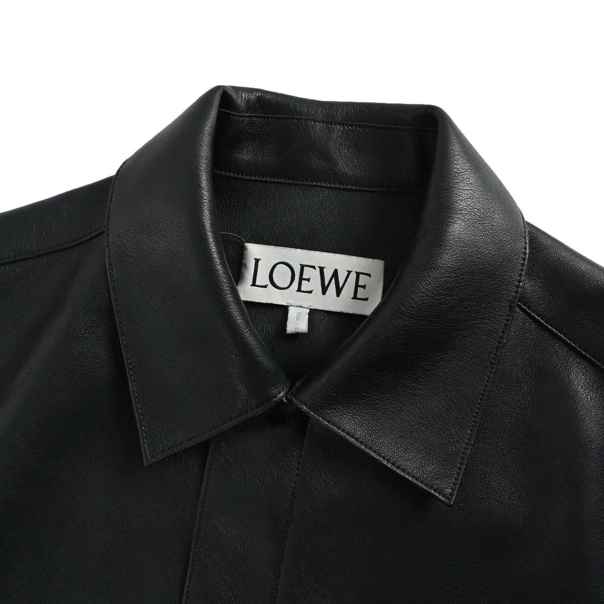 Loewe Anagram Embossed Leather Overshirt Jacket in "Black"