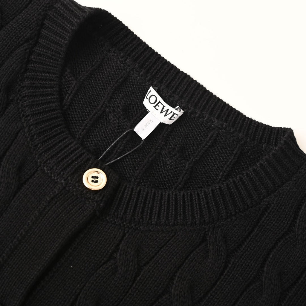 Loewe Anagram Cable Knit Cardigan in "Black"