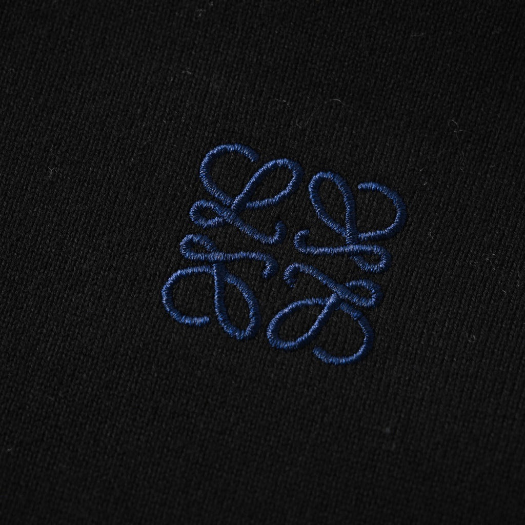 Loewe Anagram Contrast Panel Ribbed Sweater in "Black & Navy Blue"