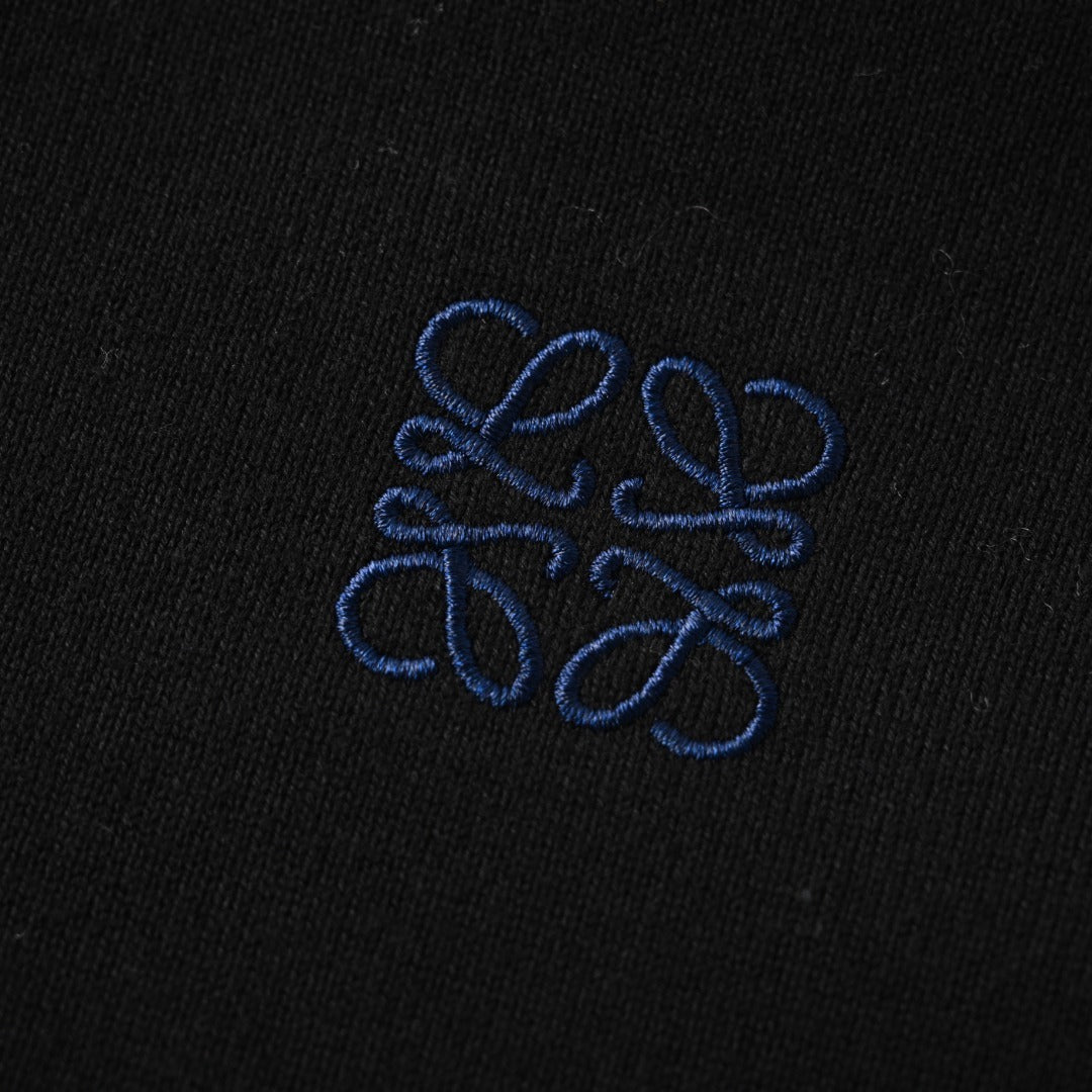 Loewe Anagram Contrast Panel Ribbed Sweater in "Black & Navy Blue"
