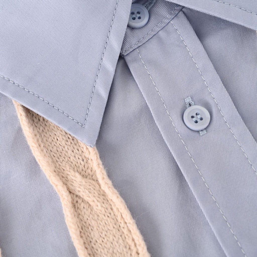 Loewe Anagram Cable Knit Panel Shirt in "Light Blue & Beige"