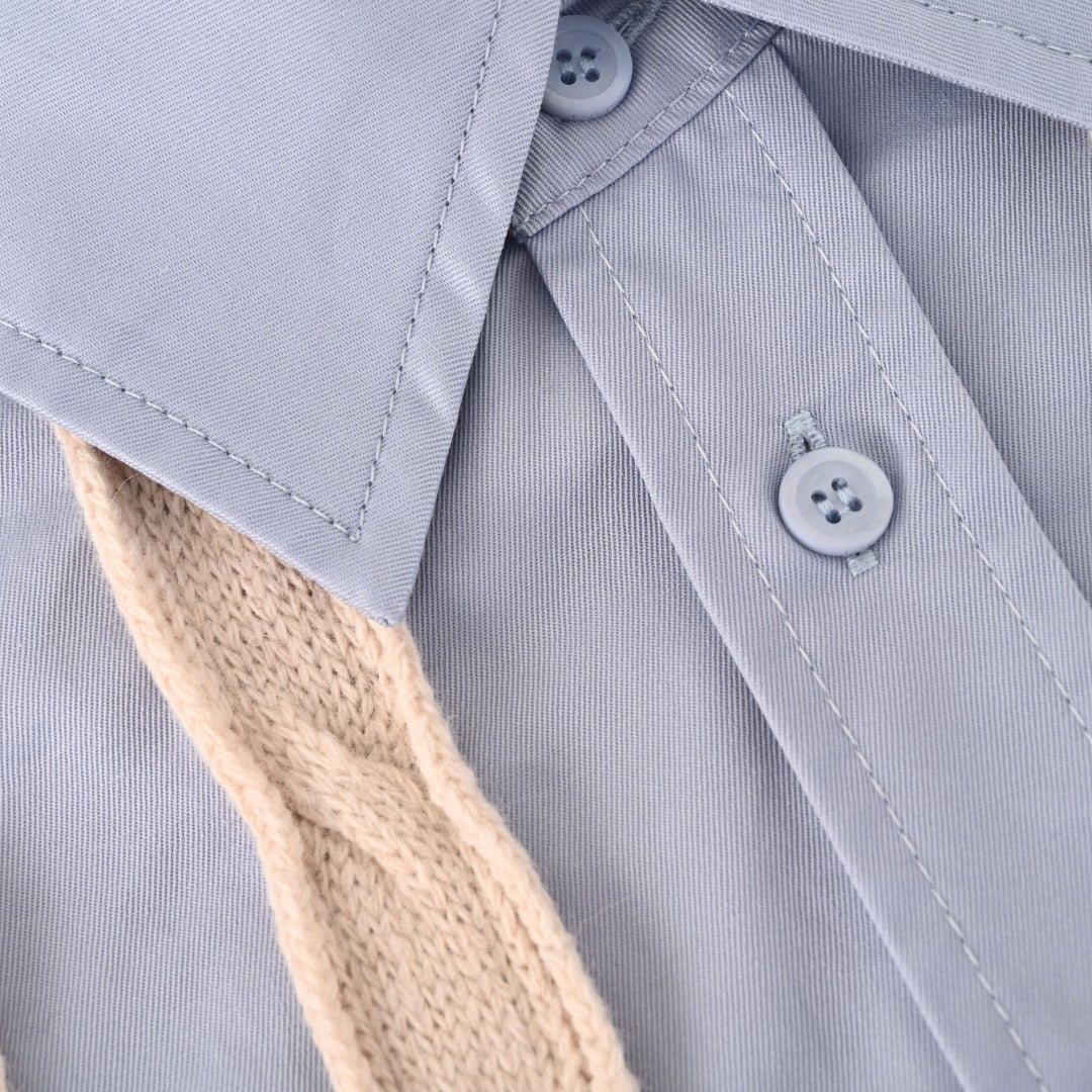 Loewe Anagram Cable Knit Panel Shirt in "Light Blue & Beige"