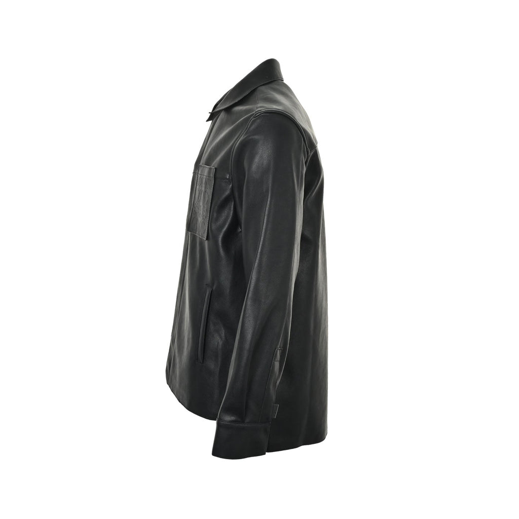 Loewe Anagram Embossed Leather Overshirt Jacket in "Black"