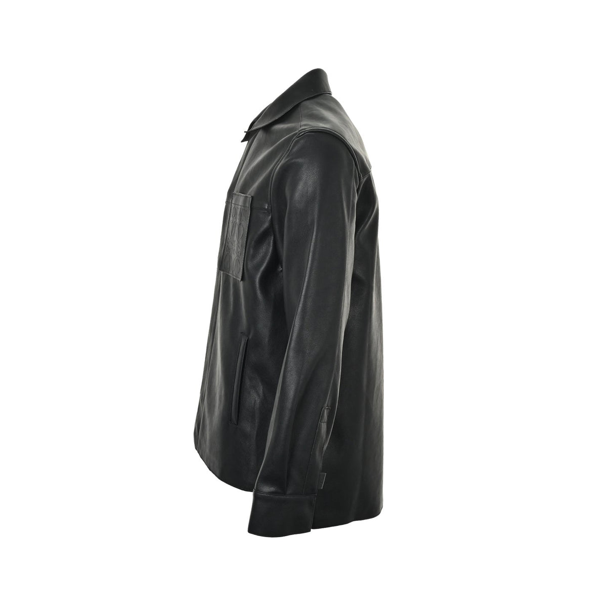 Loewe Anagram Embossed Leather Overshirt Jacket in "Black"