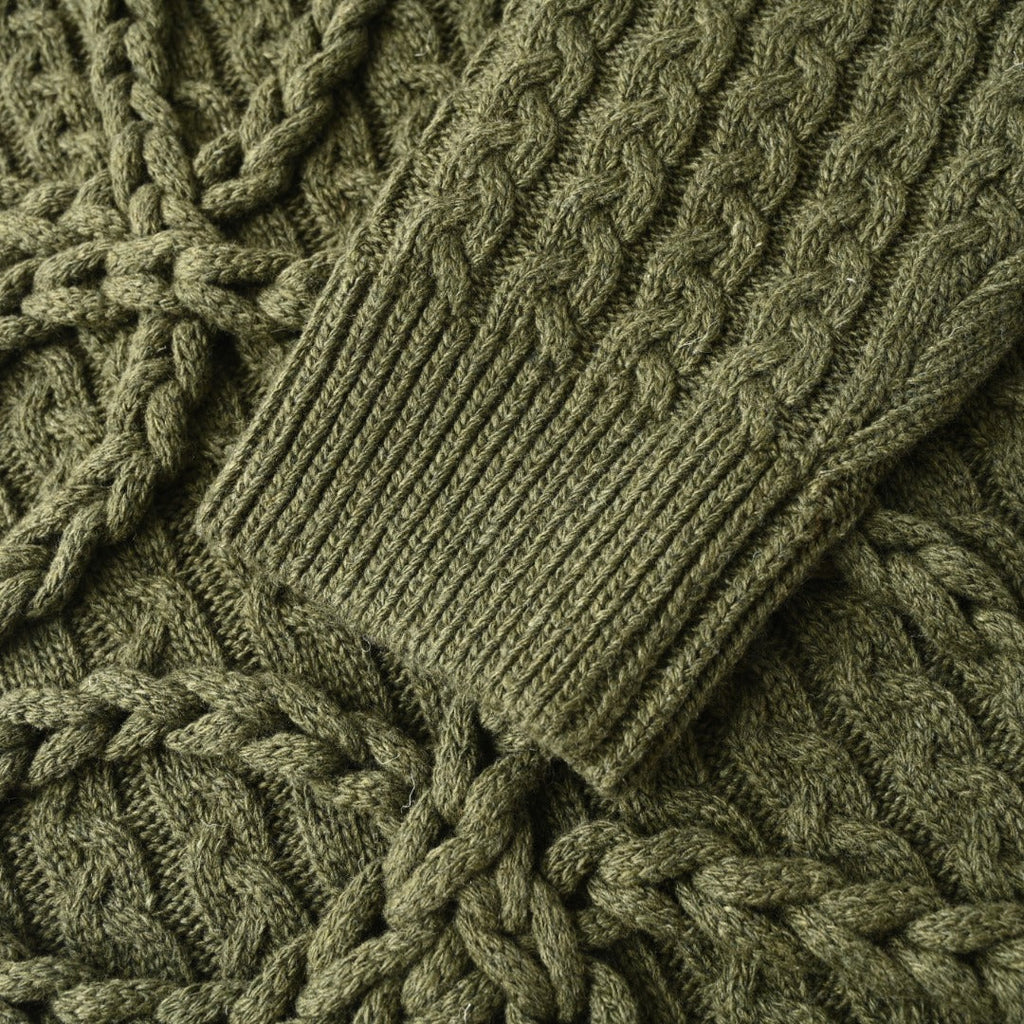 Loewe Anagram Cable Knit Sweater in "Olive Green"