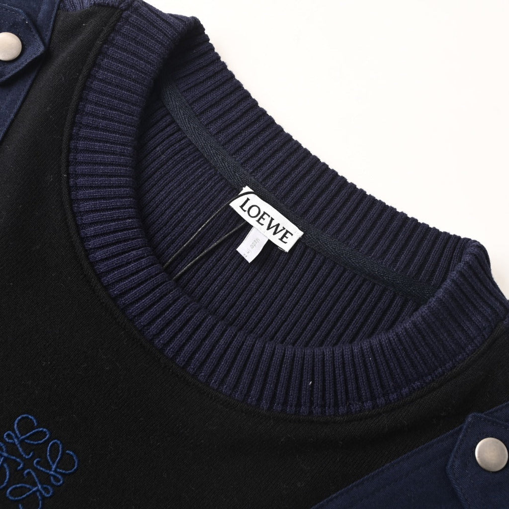 Loewe Anagram Contrast Panel Ribbed Sweater in "Black & Navy Blue"