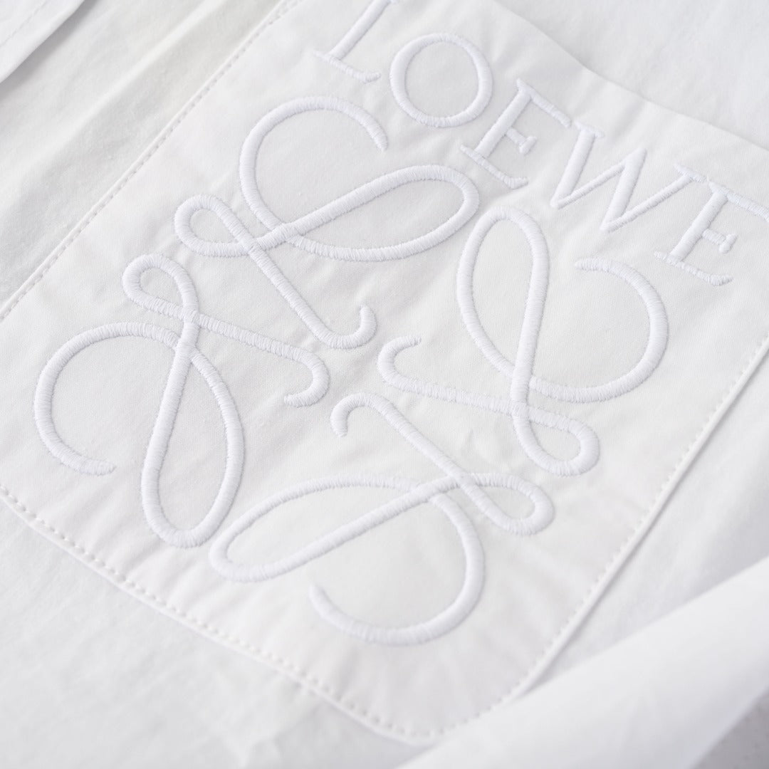 Loewe Anagram Embroidered Cotton Long Sleeve Shirt in "White"