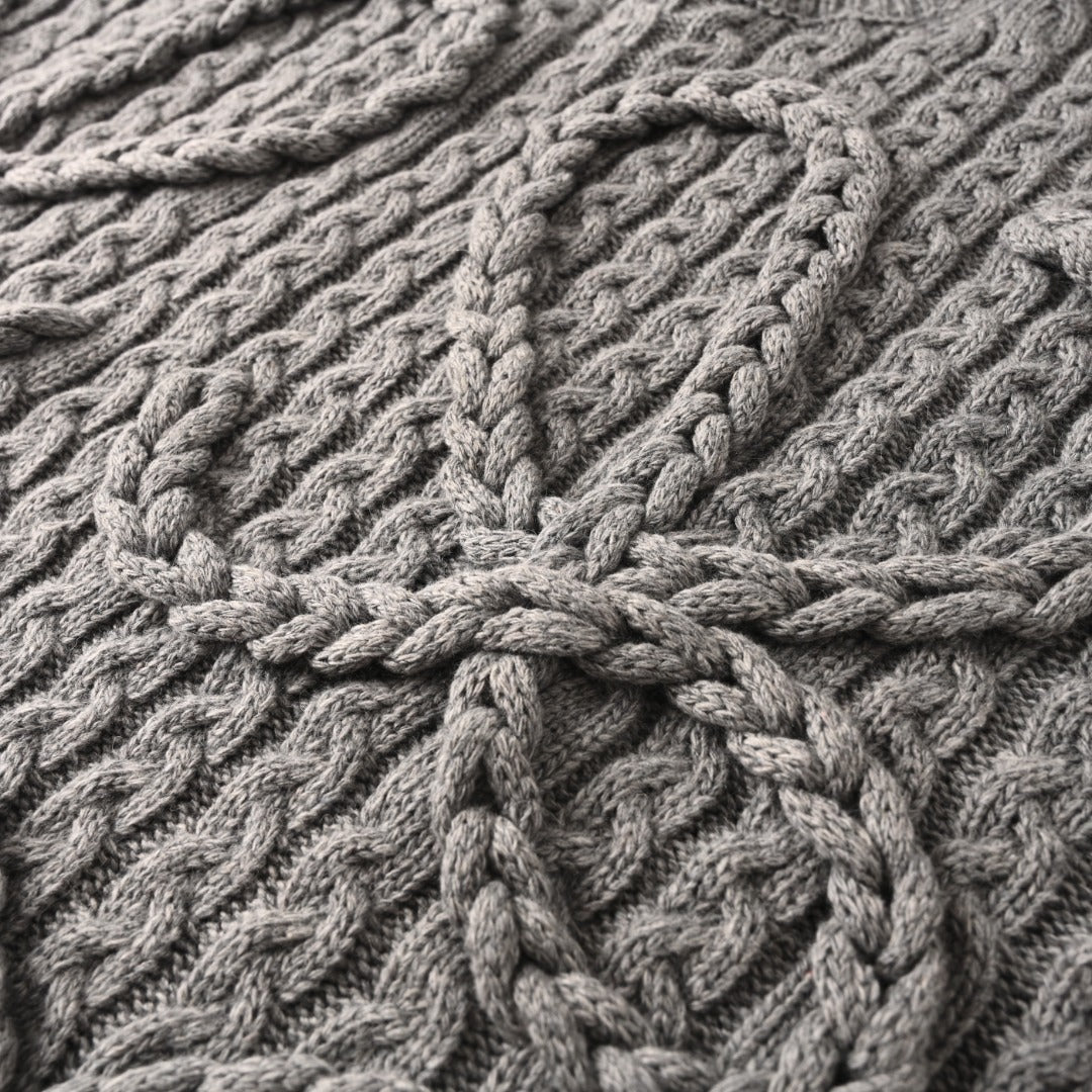 Loewe Anagram Cable Knit Sweater in "Heather Grey"