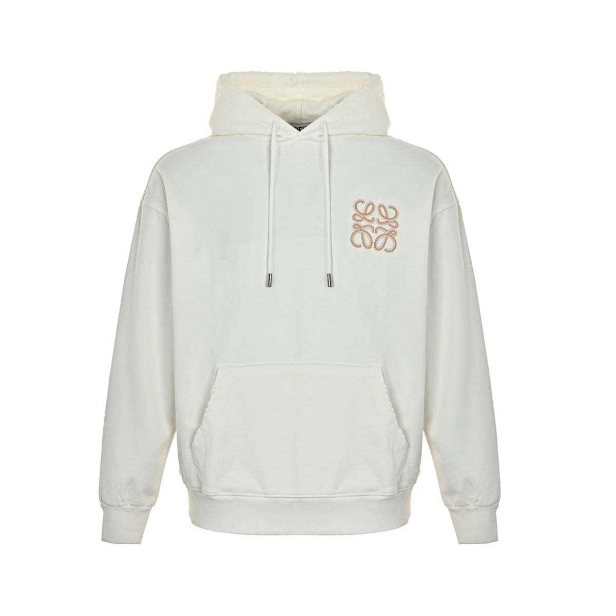 Loewe Anagram Crochet Embroidery Hoodie in "Off White"