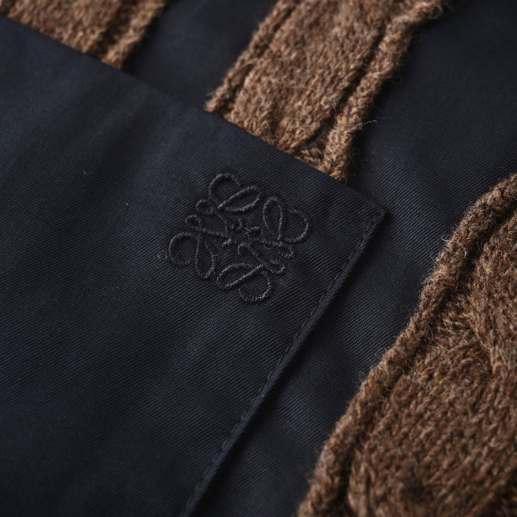 Loewe Anagram Cable Knit Panel Shirt in "Navy & Brown"