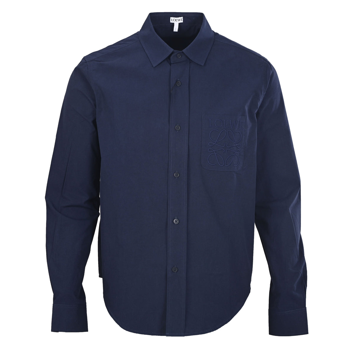 Loewe Anagram Embroidered Cotton Long Sleeve Shirt in "Navy"