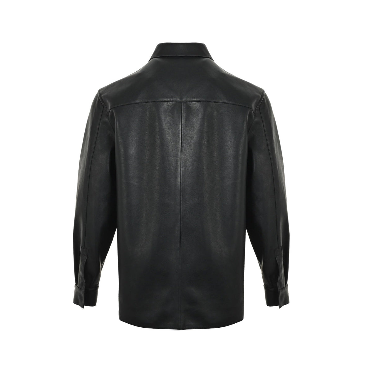 Loewe Anagram Embossed Leather Overshirt Jacket in "Black"