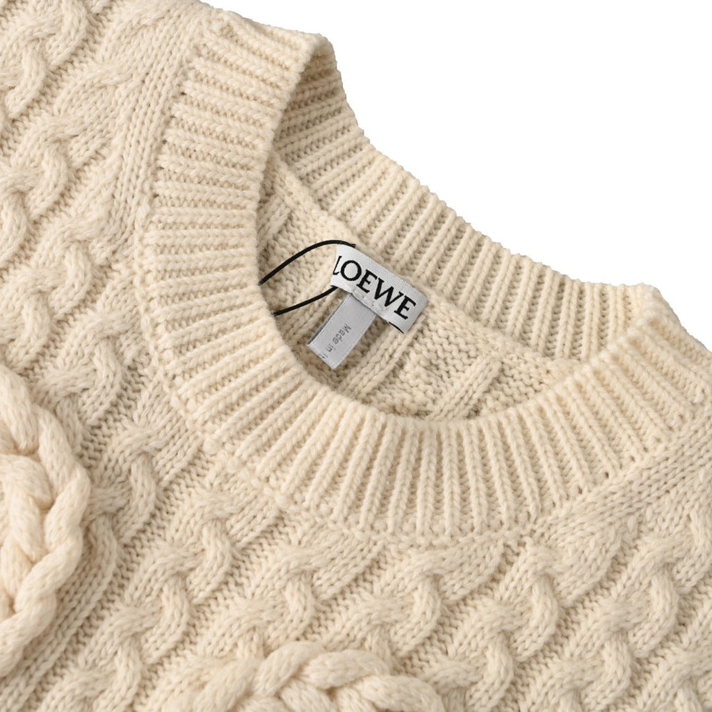 Loewe Anagram Cable Knit Vest in "Cream White"
