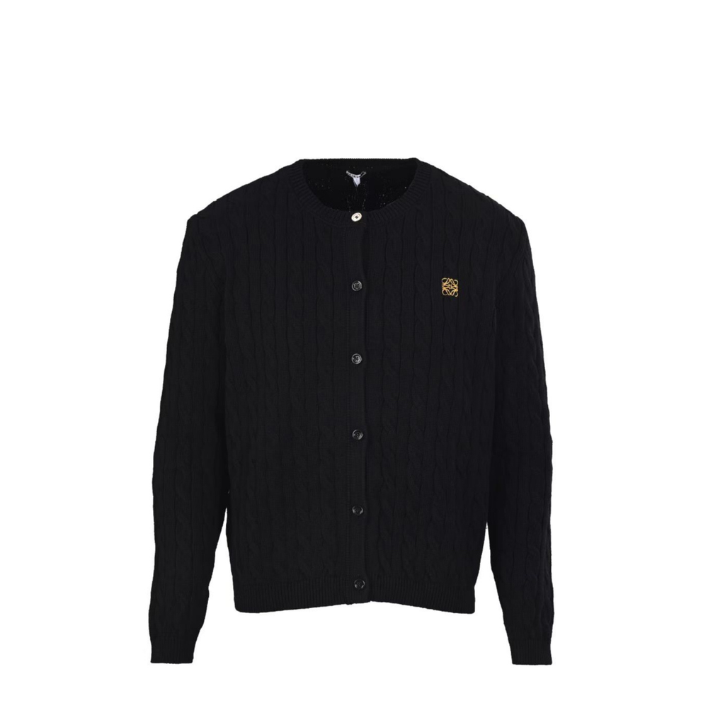 Loewe Anagram Cable Knit Cardigan in "Black"