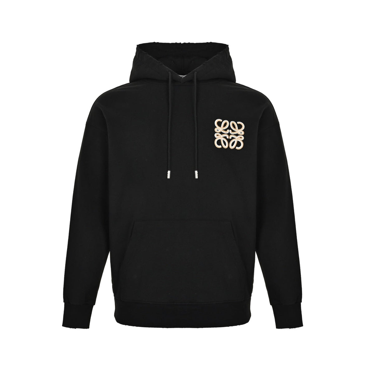 Loewe Anagram Crochet Embroidery Hoodie in "Black"
