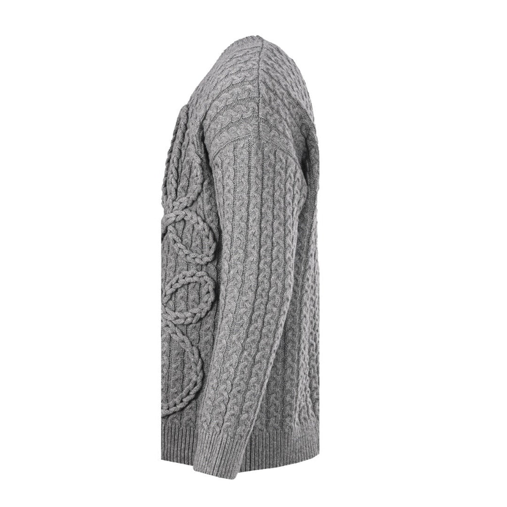Loewe Anagram Cable Knit Sweater in "Heather Grey"