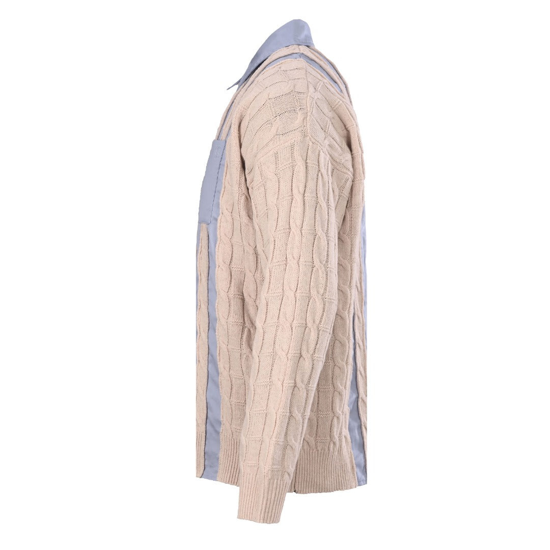 Loewe Anagram Cable Knit Panel Shirt in "Light Blue & Beige"