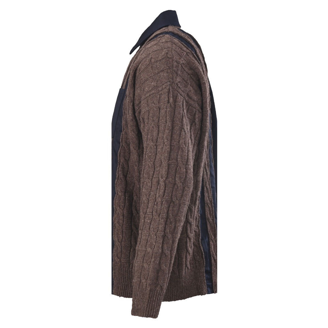 Loewe Anagram Cable Knit Panel Shirt in "Navy & Brown"