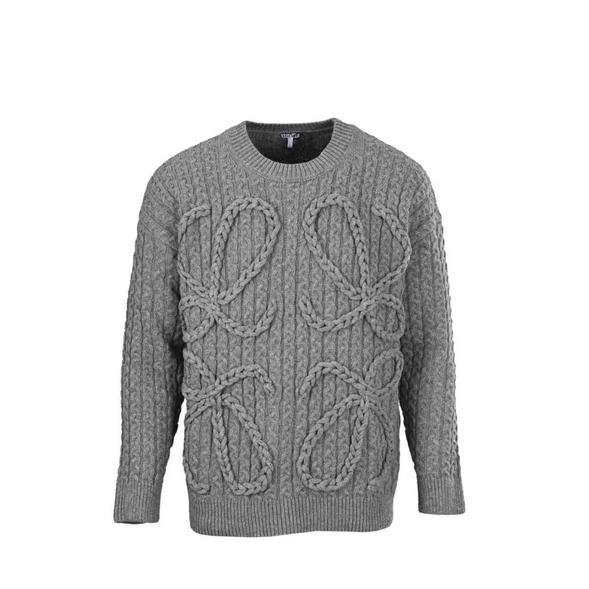 Loewe Anagram Cable Knit Sweater in "Heather Grey"