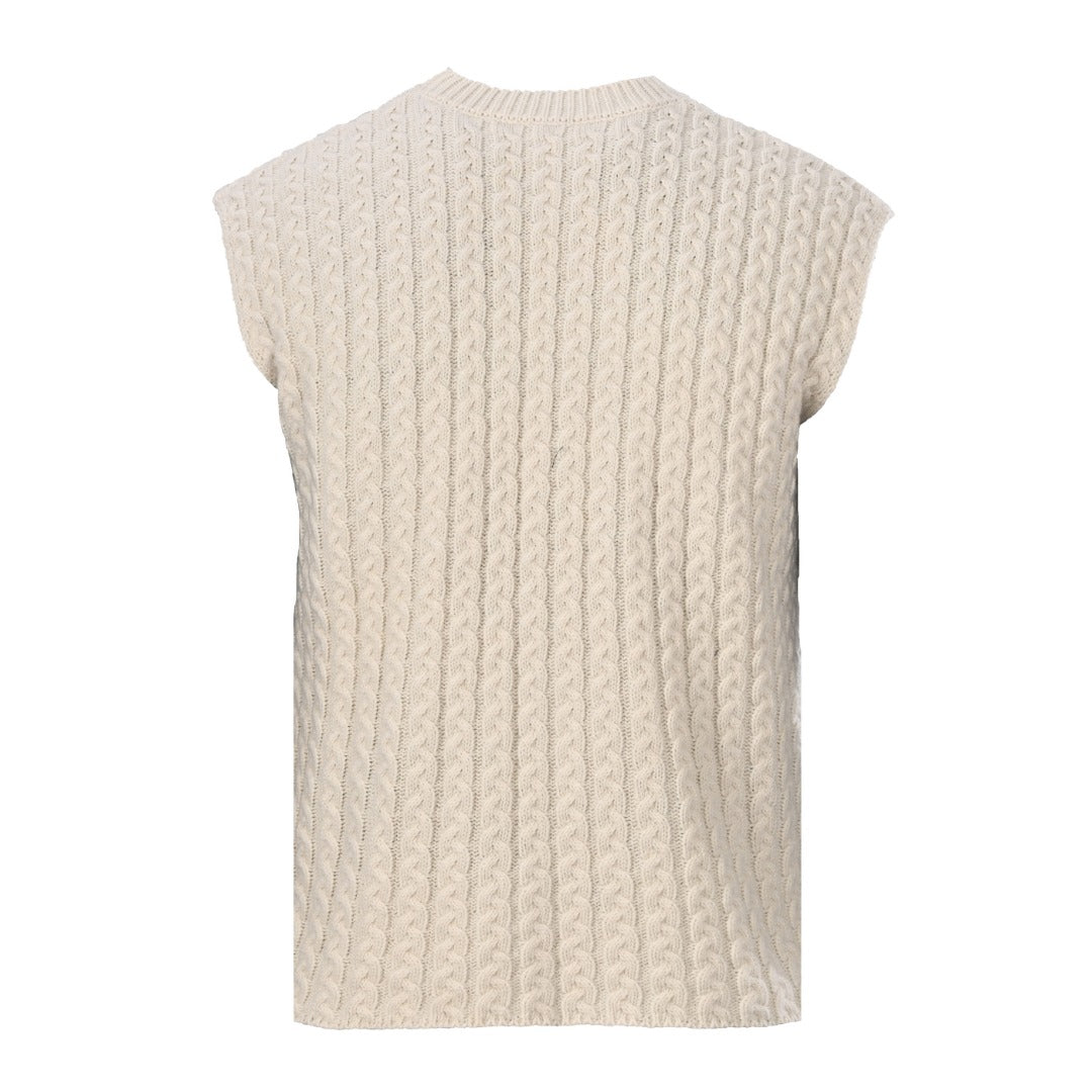Loewe Anagram Cable Knit Vest in "Cream White"