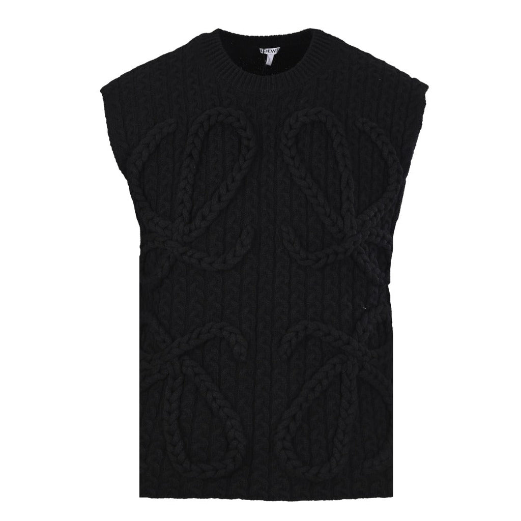 Loewe Anagram Cable Knit Vest in "Black"