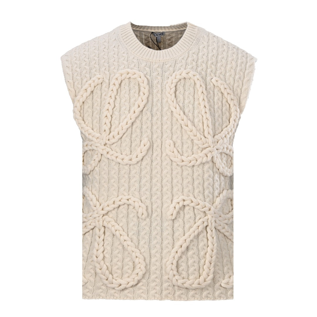 Loewe Anagram Cable Knit Vest in "Cream White"
