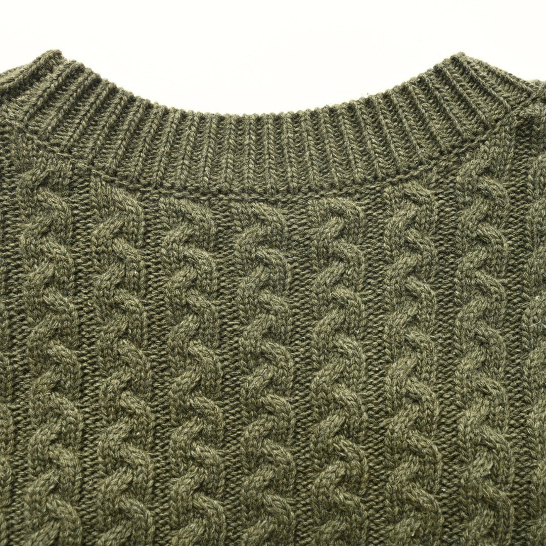 Loewe Anagram Cable Knit Wool Sweater in "Olive Green"