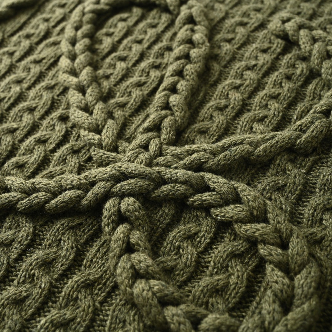 Loewe Anagram Cable Knit Wool Sweater in "Olive Green"