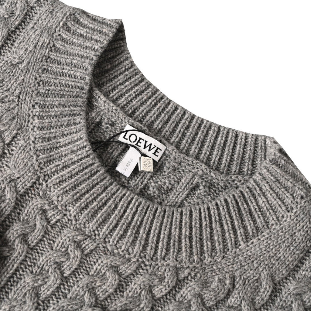 Loewe Anagram Cable Knit Sweater in "Heather Gray"