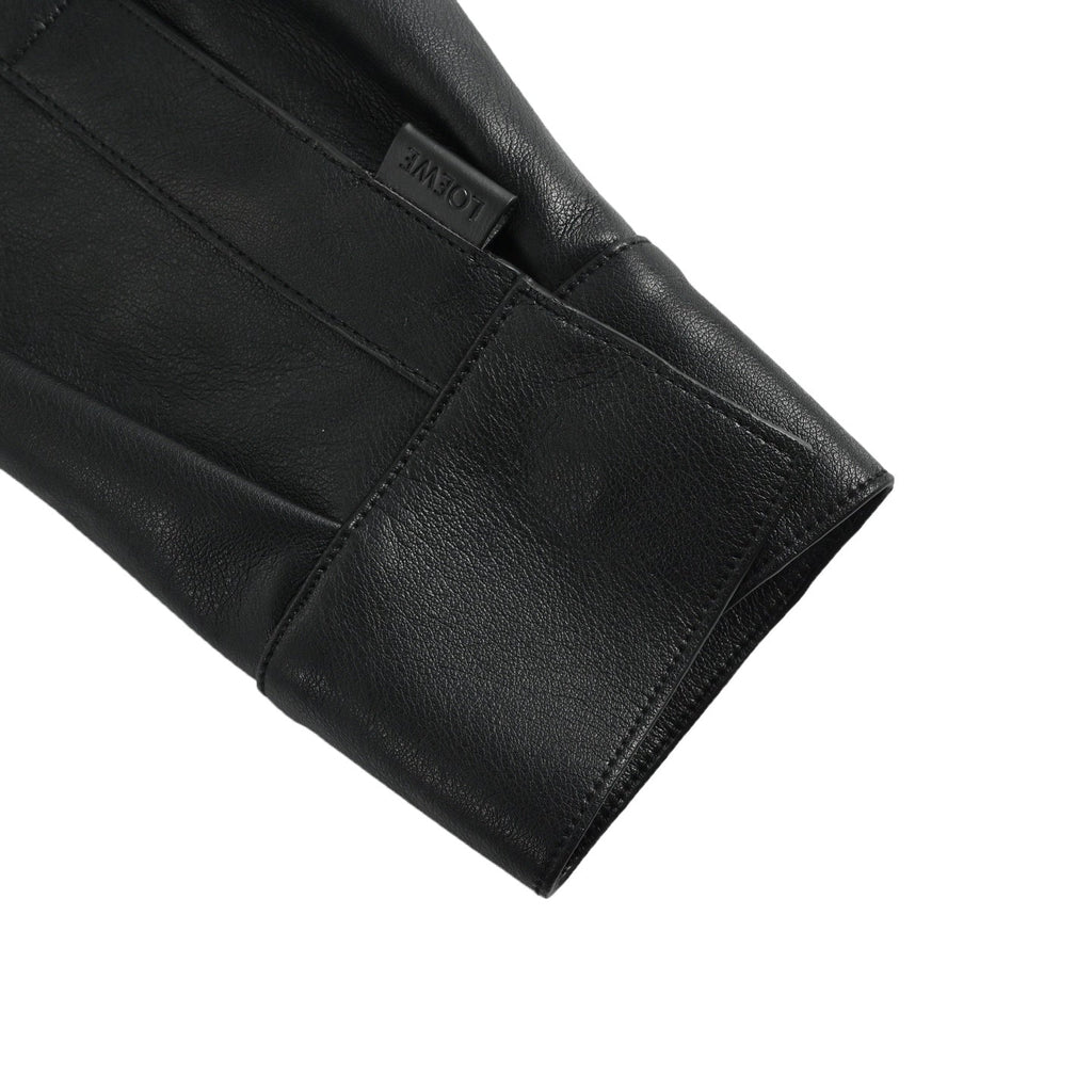 Loewe Anagram Embossed Leather Overshirt Jacket in "Black"