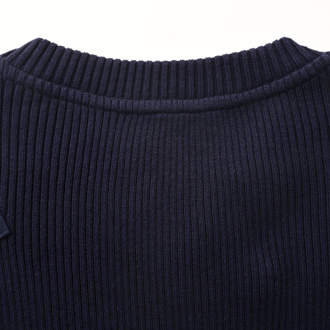 Loewe Anagram Contrast Panel Ribbed Sweater in "Black & Navy Blue"