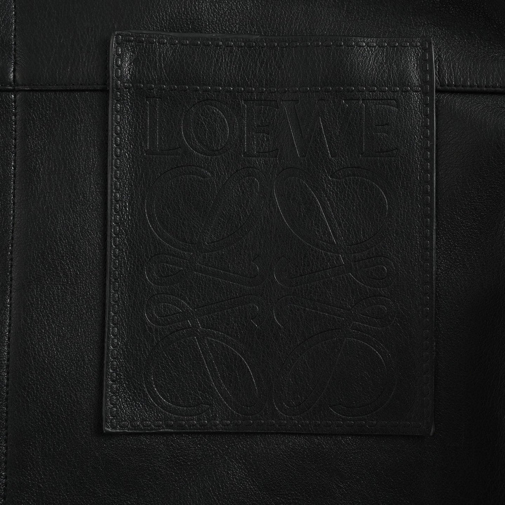 Loewe Anagram Embossed Leather Overshirt Jacket in "Black"
