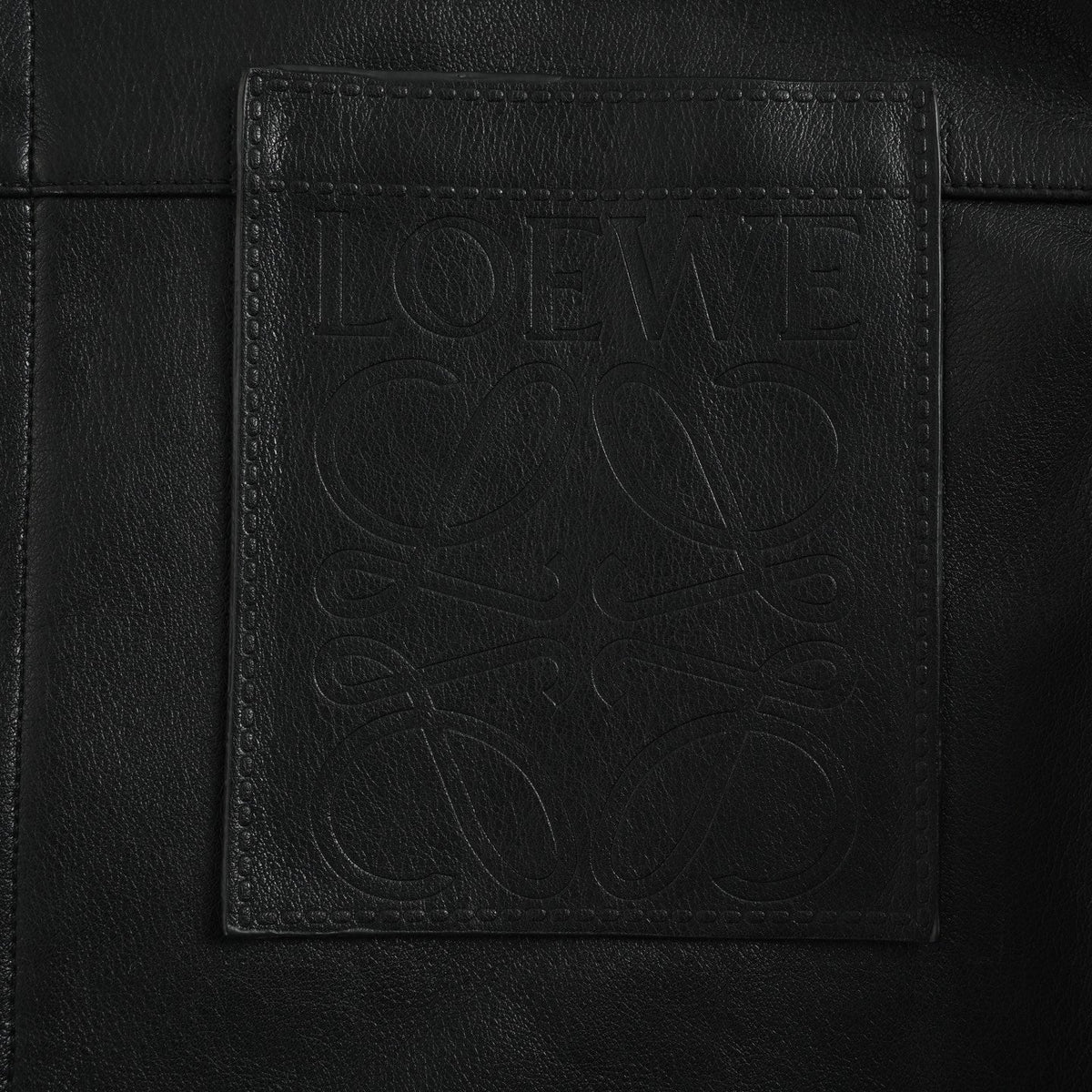 Loewe Anagram Embossed Leather Overshirt Jacket in "Black"